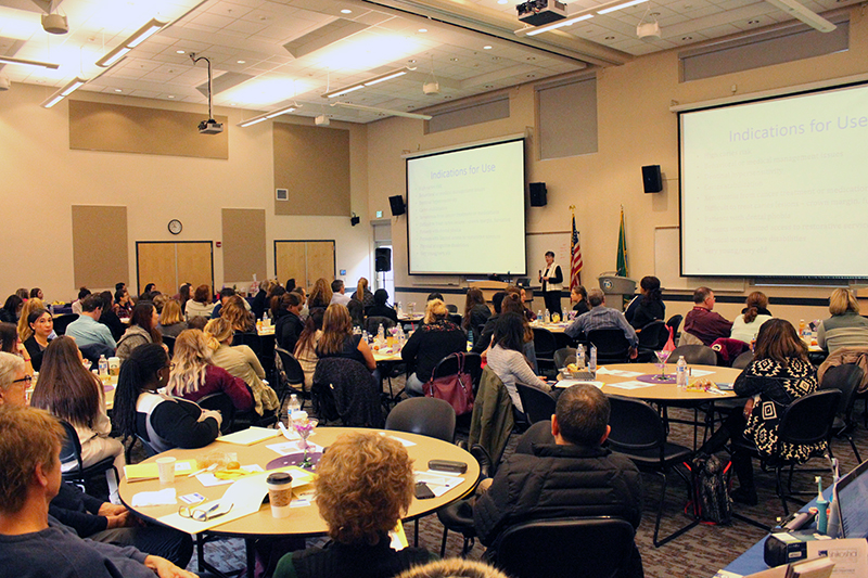 Presentation room, packed with people